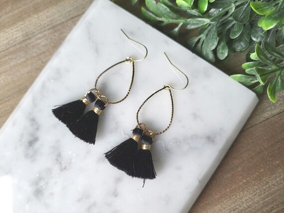 Gold Teardrop Tassel Earrings.