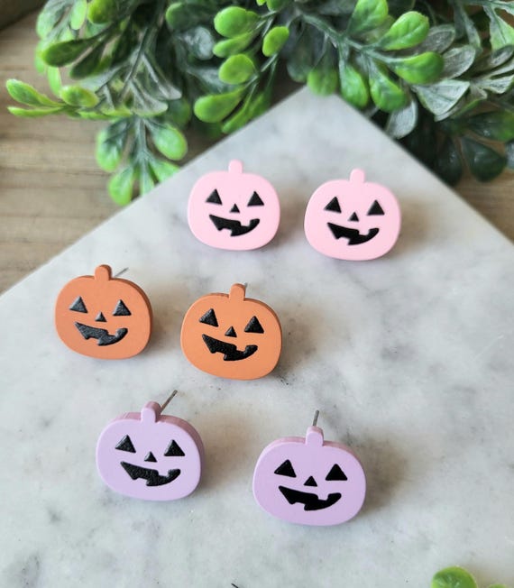 Jack-O-Lantern Pumpkin Stud Earrings