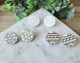 Chunky Neutral Stud Earrings – Minimalist Round Cream & Beige Jewelry.
