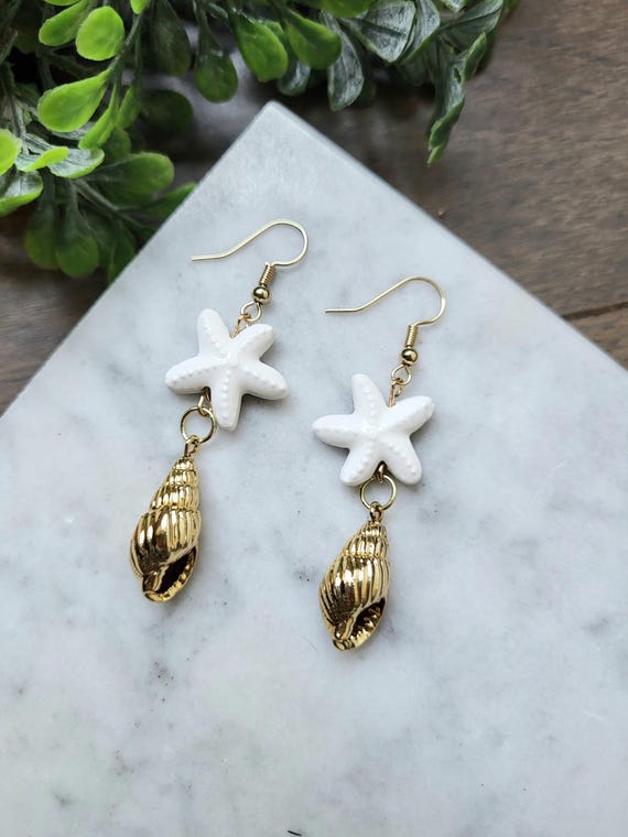 Seashell and Starfish Dangle Earrings