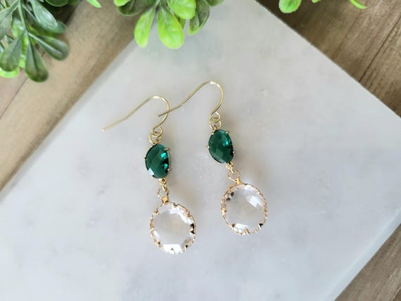 Emarald and Crystal Gemstone Earrings