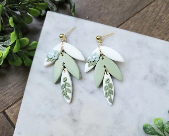 Large Green Floral Earrings