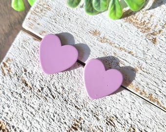 Matte Pink Heart Stud Earrings: Polymer Clay Handmade Jewelry.