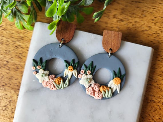 Denim Blue floral earrings