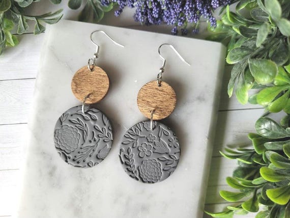 Dark Grey Clay Earrings.