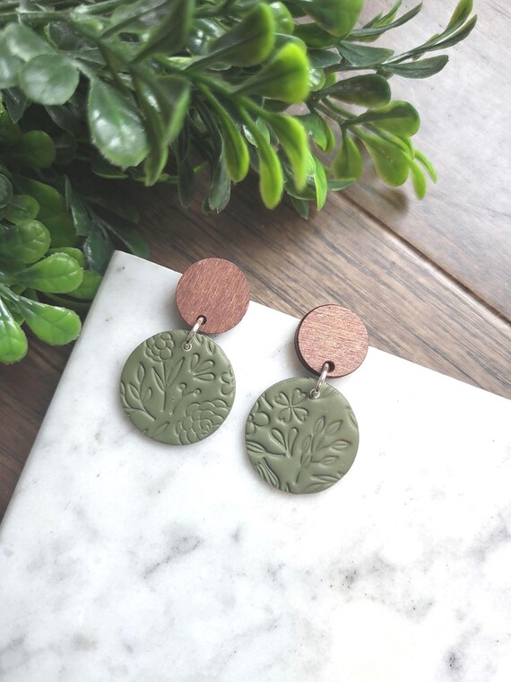 Small Olive Green Floral Earrings.