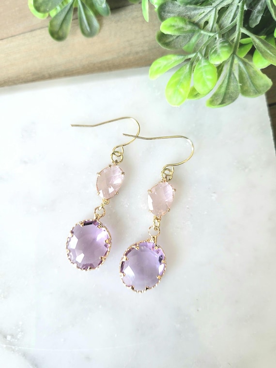 Rose and Amethyst Gemstone Earrings