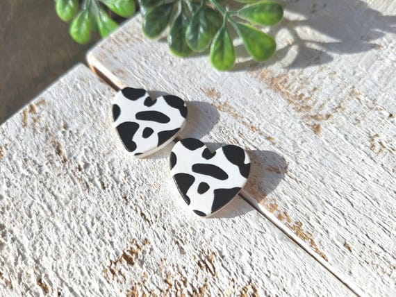 Cow Print Heart Stud Earrings
