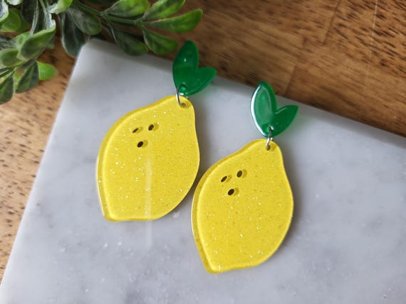 Chunky Lemon Dangle Earrings