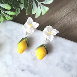 Lemon Fruit Dangle Earrings, Lemon Fruit Earrings, Polymer Clay Dangle Earrings, Summer Fruit Earrings, Lemon Earrings, Fun Drop Earrings,