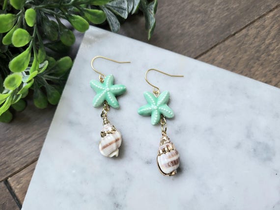 Seashell and Starfish Dangle Earrings