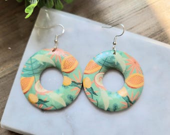 Wood Hoop Fruit Earrings: Sterling Silver Hooks, Summer Chic.