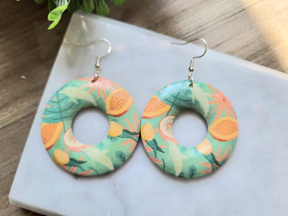 Wood Hoop Fruit Earrings