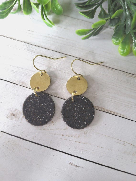 Black and Gold Clay Earrings.