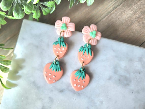 Fun Strawberry Fruit Dangle Earrings