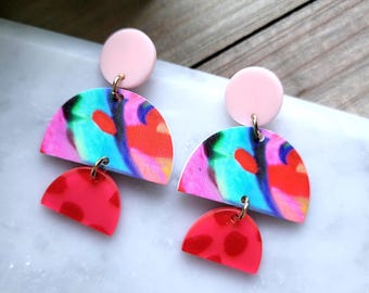 Bold Abstract Colorful Earrings • Fun Statement Dangles • Artsy Modern Acrylic Jewelry
