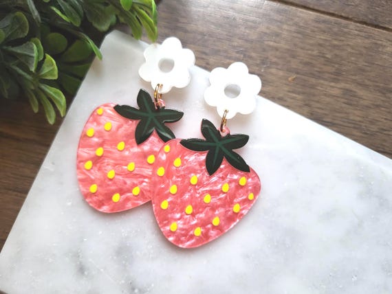 Chunky Strawberry Dangle Earrings