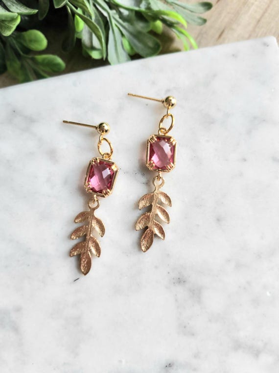 Pink Gem Dangle Earrings