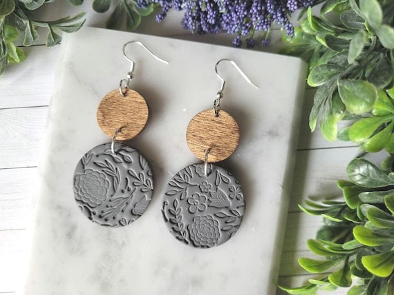 Dark Grey Clay Earrings.