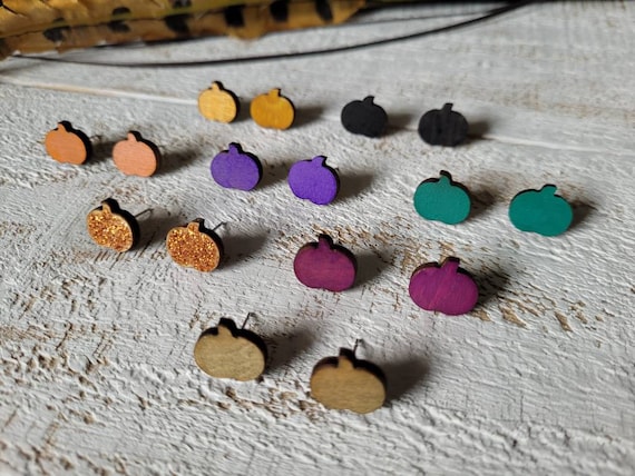 Fall Pumpkin Studs, Wooden Studs