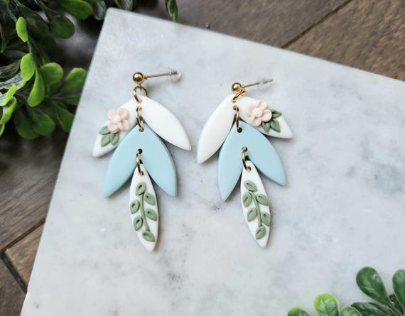 Large Blue Floral Earrings