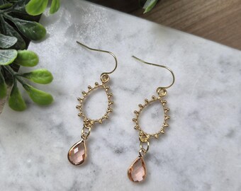 Gold Plated Teardrop Earrings with Glass Gemdrop: Minimalist Jewelry