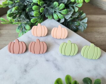 Neutral Pumpkin Stud Earrings: Handmade Halloween Fall Jewelry.