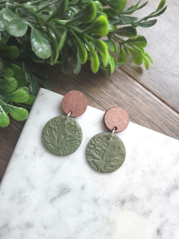 Small Olive Green Floral Earrings.
