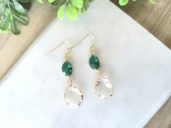 Emarald and Crystal Gemstone Earrings