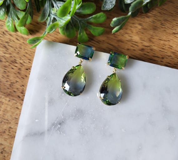 Green and Blue Iridescent Earrings
