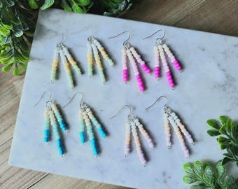Colorful Glass Bead Dangle Earrings: Boho Chic Sterling Silver Hooks.