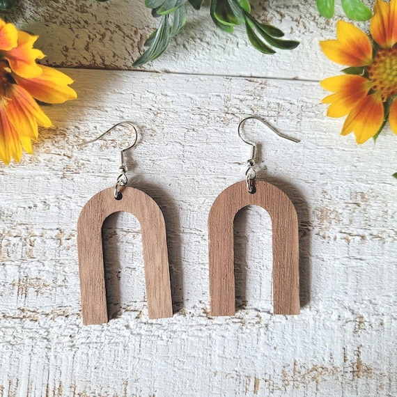 Natural Wood Arch Earrings.