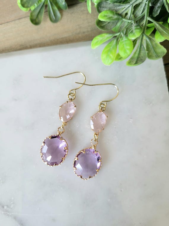 Rose and Amethyst Gemstone Earrings