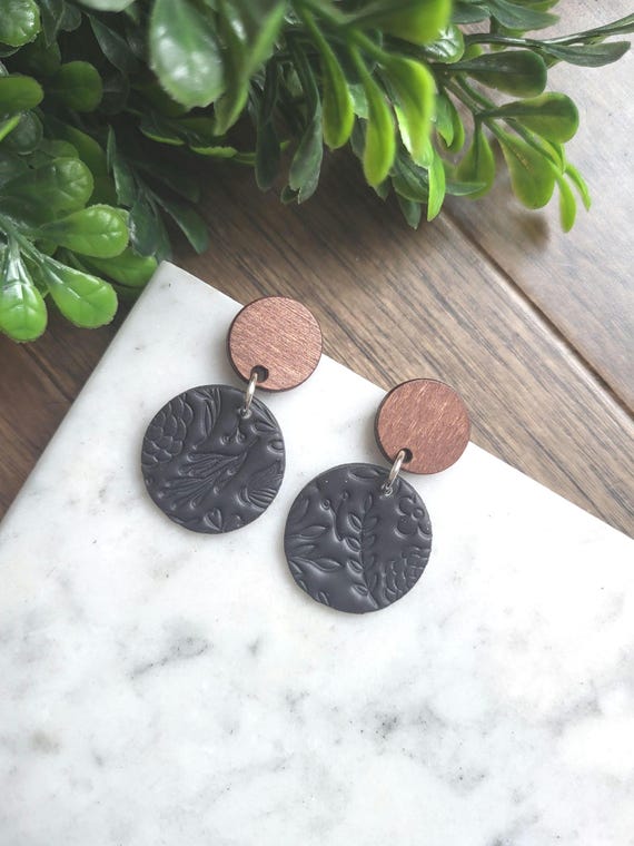 Small Black Floral Earrings.