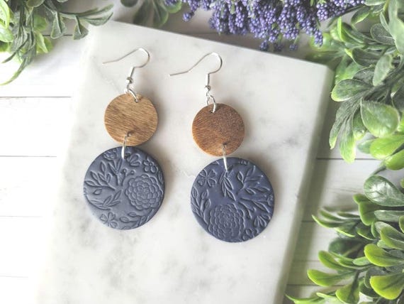 Navy Blue Clay Earrings.