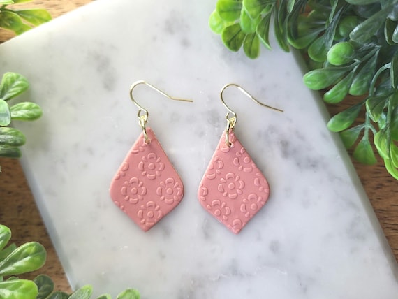 Handmade Pink Floral Teardrop Earrings.