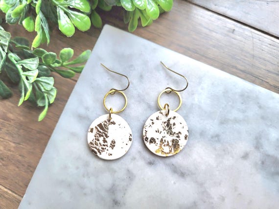 White Glittery Circle Earrings.