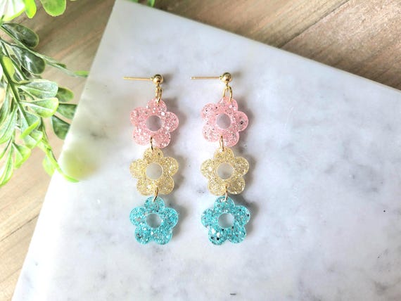 Glitter Floral Dangle Earrings