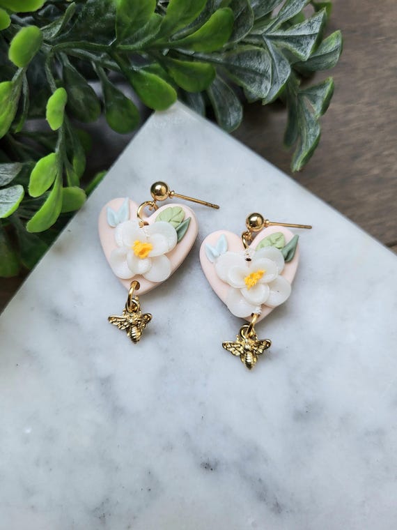 Small Pink Floral Heart earrings