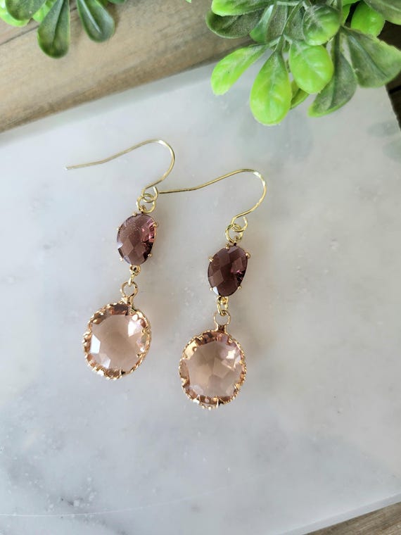 Smoky Topaz and Peach Gemstone Earrings