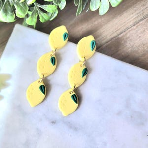 Handmade Polymer Clay Lemon Dangle Earrings: Summer Fruit Jewelry