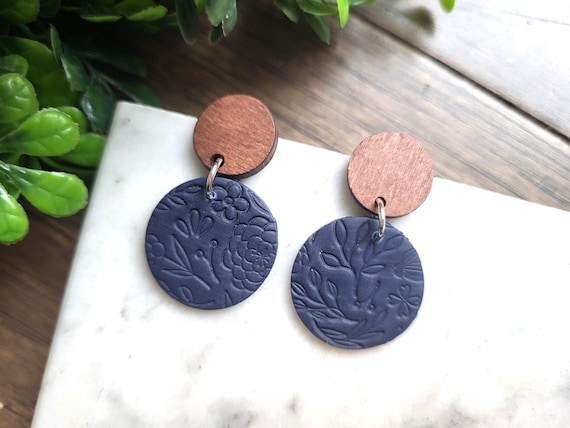 Small Navy Blue Floral Earrings.
