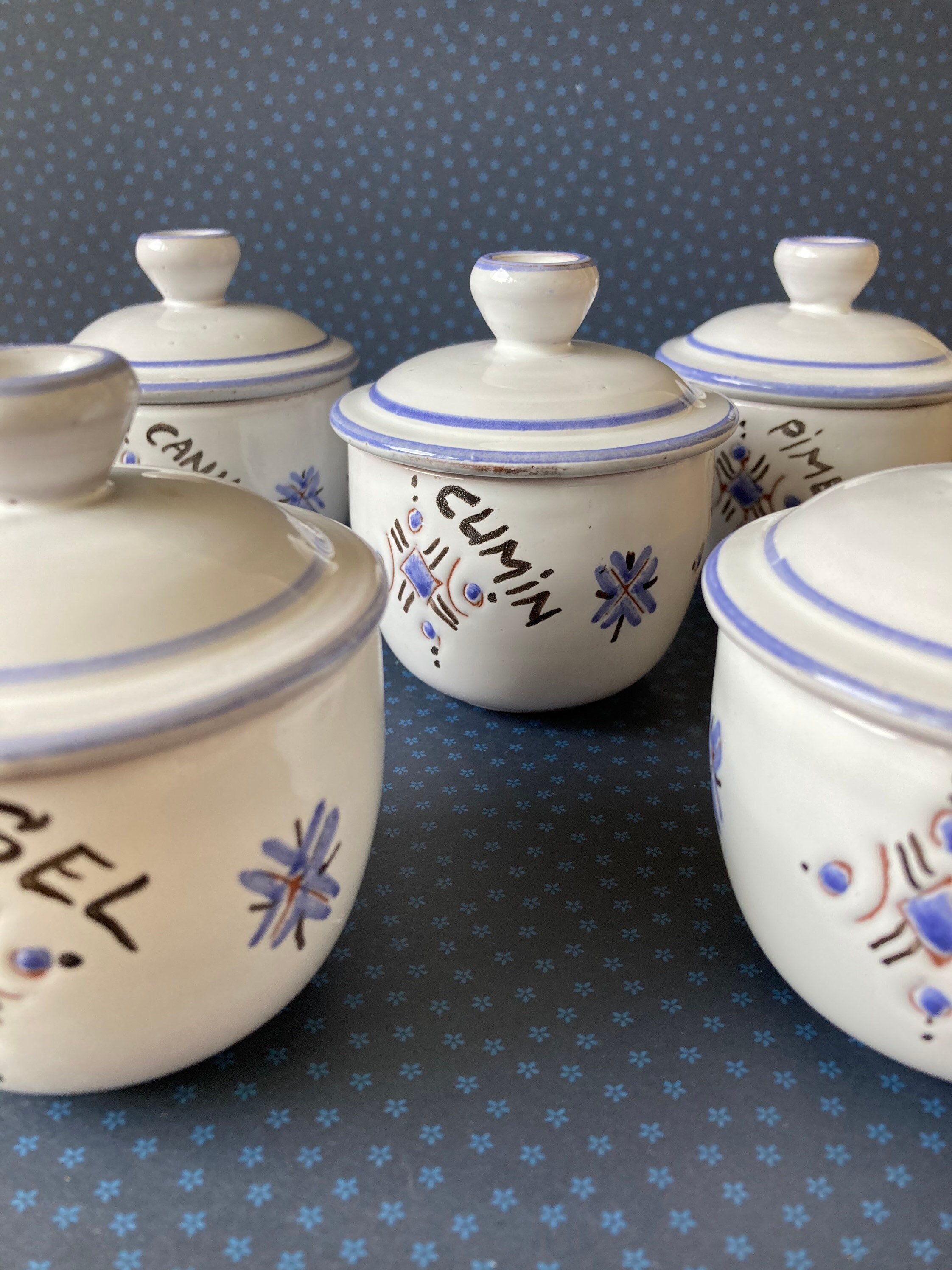 Lot de 5 Pots à Épices en Terre Cuite Marocains