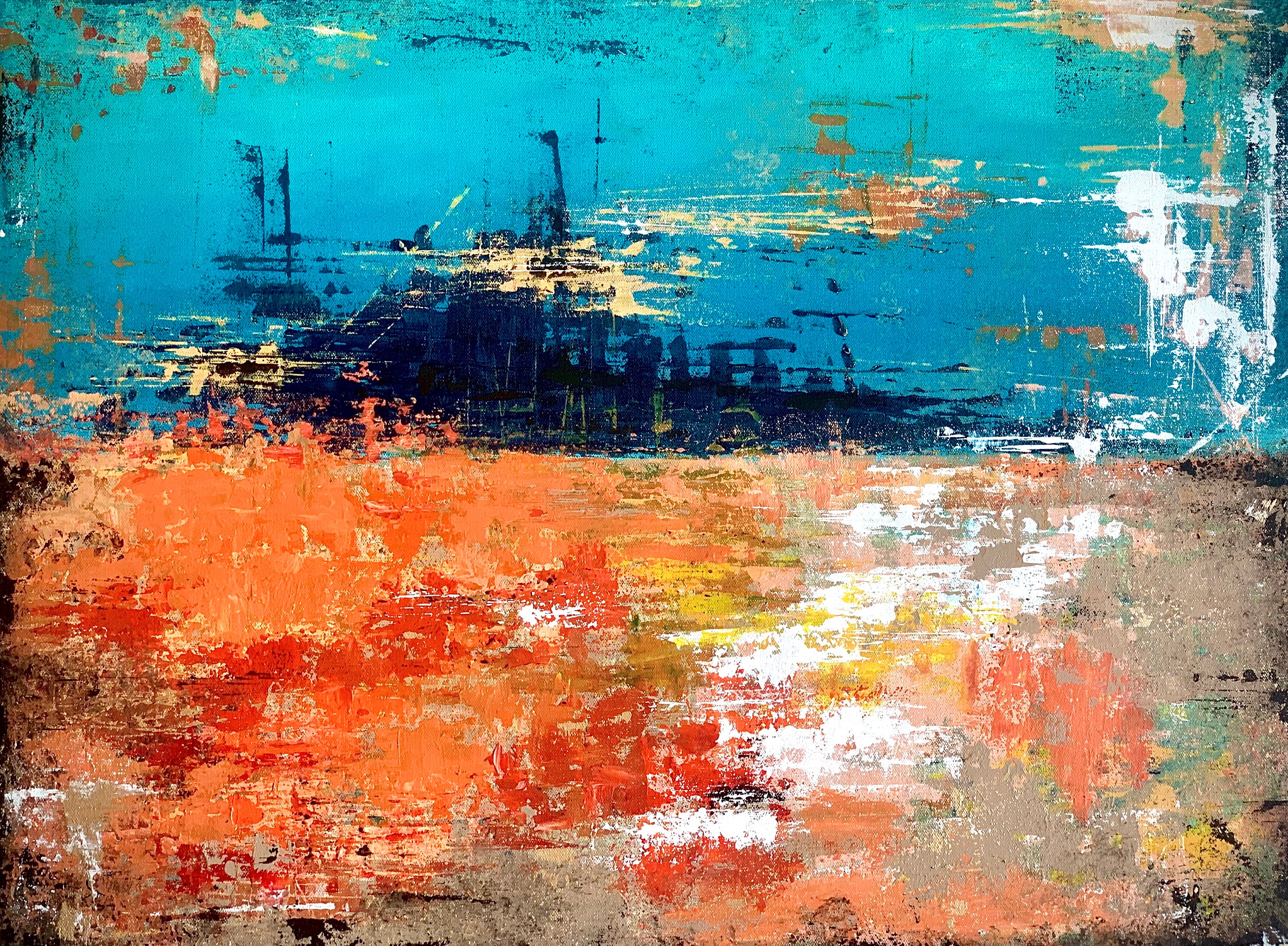 Blue Orange Abstract Art: Large Mixed Media Canvas (60x80cm) - Etsy