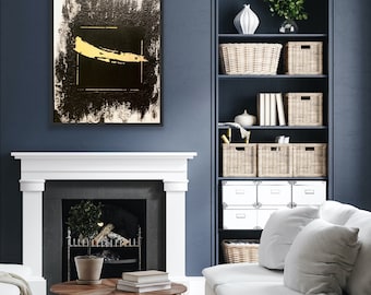 Kaaba Abstract Art: Black and Gold Islamic Painting with Frame