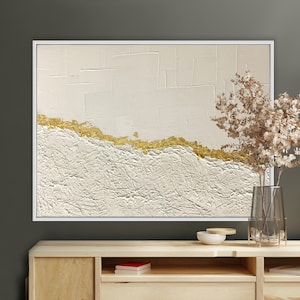 White and gold painting, Minimalist art, golden painting, contemporary art, modern art, white painting, white art painting, 3d wall art