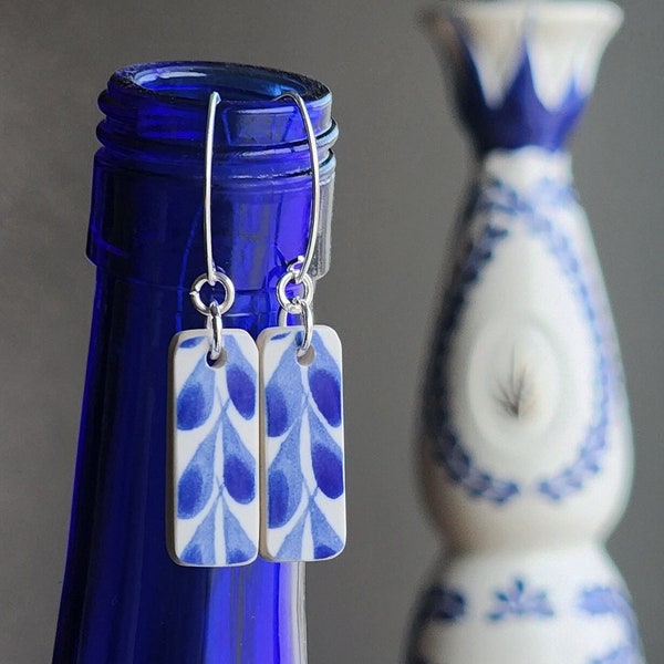 Upcycled Earrings | Sterling Silver | Recycled Jewelry | Talavera Design | Repurposed Tequila Bottle