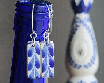 Tequila Earrings | Sterling Silver | Recycled Jewelry | Talavera Design | Upcycled |  Ecofriendly Gift