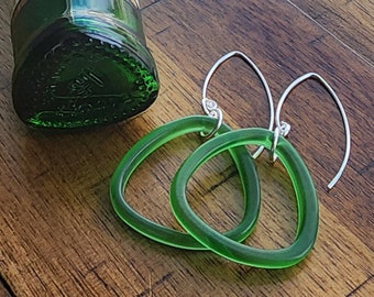 Upcycled Glass Earrings | Recycled Glenfiddich Bottle | Unique Green Hoops | Sterling Silver