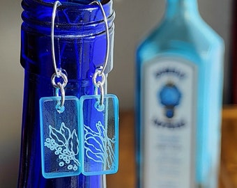 Gin Bottle Earrings | Upcycled Bombay Sapphire | Sterling Silver | Recycled Glass Jewelry | Ecofriendly Earrings